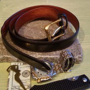 Coach men's belt black leather solid brass buckle